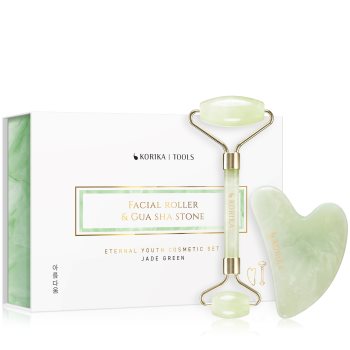 KORIKA Tools Face Roller & Gua Sha rulou de masaj facial și accesoriu de masaj Jade Green - imagine 2